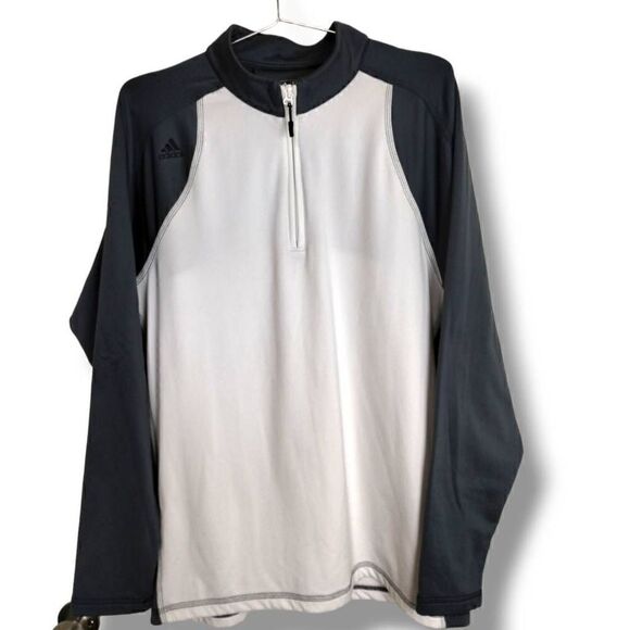 Adidas Mens Climawarm Jacket Size Large 1/4 Zip Front Gray White Long Sleeves - Picture 2 of 11